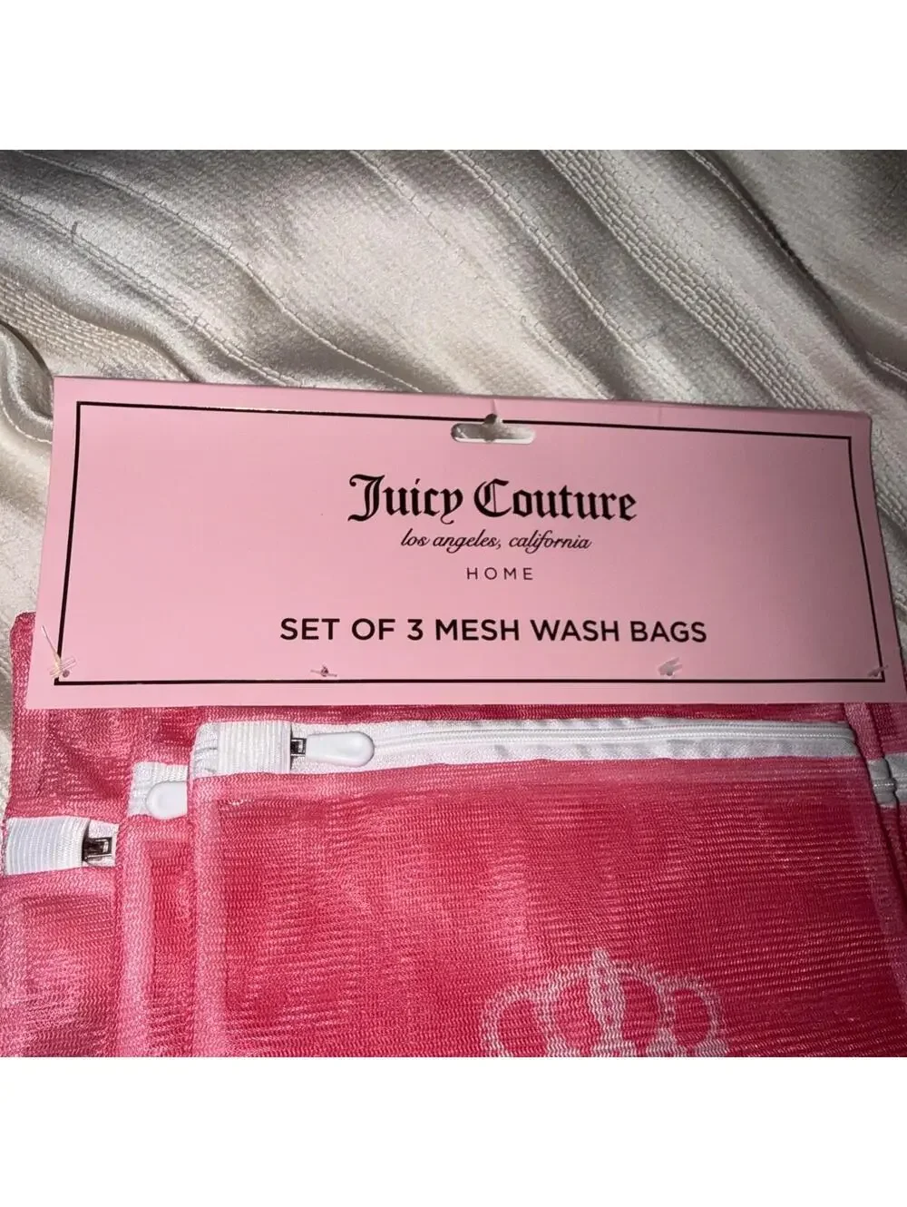 Juicy Couture Set Of 3 Pink Mesh Wash Bags NEW